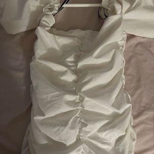 White Ruched Mini Dress